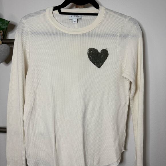 Evereve Cream Thermal Heart Long Sleeve Size Small - Picture 3 of 7